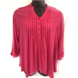 New Directions 1/4 Button Shirt Pink Size-Large